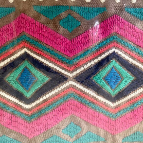 West Elm Embroidered Throw Pillow Cover Pueblo Taupe Pink Turquoise 15 x 16 NEW - Picture 2 of 5